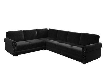 L-Shaped Sofa Couch With Pull Out Bed With Nailhead Trim & Rolled Arm