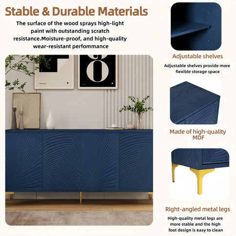 Modern 4 Door Sideboard With Creative Carved Surface And Adjustable Shelves