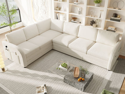 L-Shaped Couch With Pull-Out Bed, Convertible Sleeper Sofa With Side Pocket & USB Port