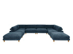 Blue / 3 Pc. Stationary Sectional, 2 Ottomans