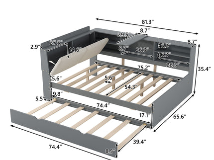 Platform Bed With Trundle, Shelves, And Storage Headboard