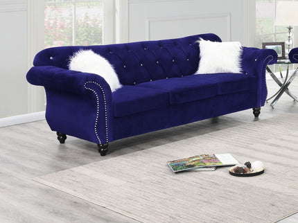 Upholstered Sofa Set With Crystal Tufted Seat And Nailhead Trim, 2 Piece Living Room Furniture - Indigo