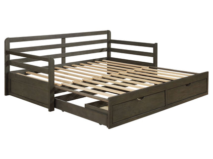 Twin Long 2 Drawer Daybed With Extendable Trundle, Storage Drawers, Fits Standard Mattress - Gray