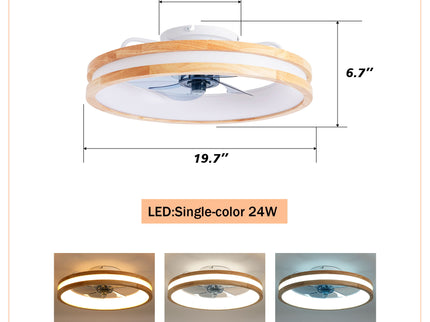 Ceiling Fans With LED Light Source And Remote Control, 3000 - 6500K Dimmable, 6 Speeds, Quiet DC Motor For Living Room - Natural Wood / White