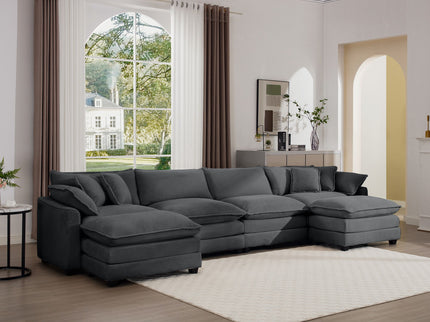 Modular Oversized Cushion Sofa With Ottoman, Low Back, Deep Seating Sofa Set