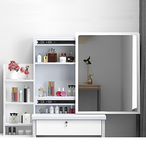 Vanity Desk With Mirror And Lights For Makeup And Chair Set With 3 Adjustable LED Lighting, 4 Drawers - White