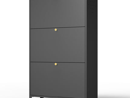 3 Drawer All Steel Shoe Cabinet, Freestanding Storage Organizer With Flip Door