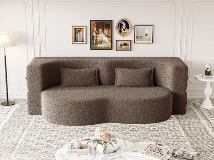 Modern Floor Sofa, With 2 Pillows, Convertible Teddy Fabric Foam Filled Bed