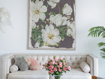 Large Botanical Wall Art Prints, Home Decor For Living Room Dining Room Bedroom Hallway - White / Gray
