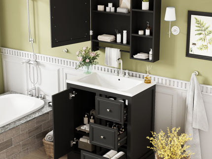 Bathroom Vanity With Sink, Modern Elegant Bathroom Storage Cabinet With 3 Drawers And Adjustable Shelves, Freestanding Vanity Set With Mirror Cabinet, Single Sink Bathroom Vanity