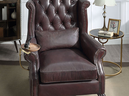 Pino - Vintage Top Grain Leather Accent Chair With 1 Toss Pillow - Brown