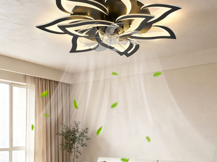 32" Flower Ceiling Fan With LED Dimmable Light, Low Profile Flush Mount Fan With Remote Control, 6 Speeds
