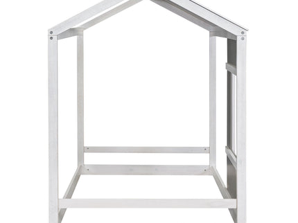 Twin Size House Platform Bed With Roof And Window - Natural / White
