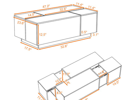 Extendable Coffee Table With 2 Hidden Storage Space And 2 Drawers For Living Room