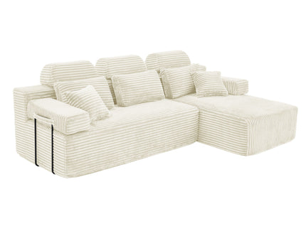 Sectional Sleeper Sofa & Storage Pockets, Modular Couch With Throw Pillows For Living Room