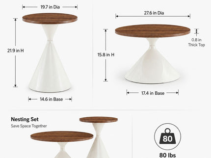 2 Piece Round Coffee Table Set - Walnut / White