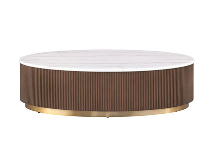 Oval Cocktail Table - Brown / Gold / White