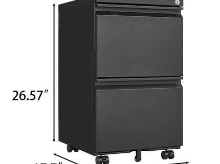 2 Drawer File Cabinet With Lock, Metal Under Desk Rolling Filing Cabinet Fits Letter / Legal / A4 Size For Home Office, Mobile Filing Cabinet