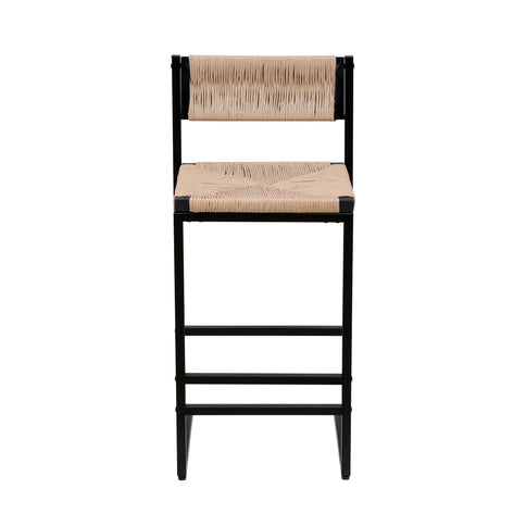 Bar Stools Paper Rope Weave Dining Chairs With Back Hand Weave Stools For Kichen Island, Bar & Counter (Set of 2)