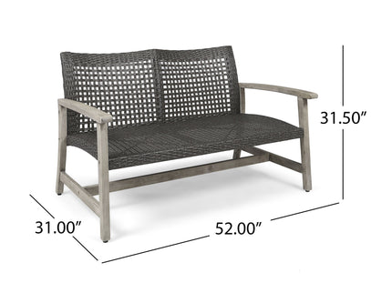 Hampton - Outdoor Wood And Wicker Loveseat - Gray