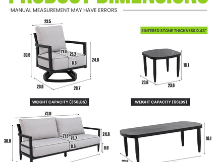 6 Piece Outdoor Conversation Set With Swivel Chairs - Ember Black
