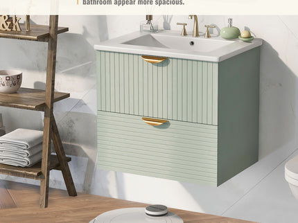 Modern Wall-Mounted Bathroom Vanity With 2 Drawers, Ideal For Small Bathrooms - Green
