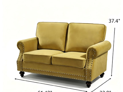 Loveseat Sofa With Nailhead Detail & Turned Legs, 2 Seater Upholstered Couch