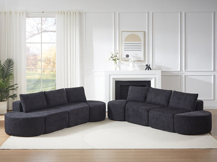 Modular Sectional Sofa With 6 Pillows And 4 Curved Footstools For Living Rooms - Black