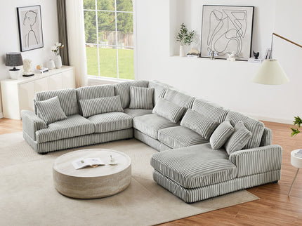U - Shaped Sectional Sofa With Chaise Lounge, Oversized Living Room Sofa - Gray