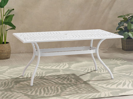 Celestine - Outdoor Cast Aluminum Dining Table With Floral Lattice Design And Umbrella Holder