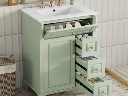 Freestanding Bathroom Vanity With Sink, 3 Drawers & Flip-Out Drawer