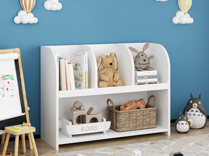 Bookcase With 4 Compartments, Storage Shelf For Toys And Books - White