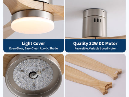Low Profile Flush Mount Intergrated LED Ceiling Fan With Light And Silent Reversible Motor