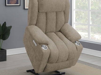 Beca - Upholstered Power Lift Recliner With Cupholders And USB Charging