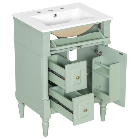 Freestanding Bathroom Vanity With Sink, Adjustable Shelf & Flip Drawer