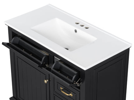 Modern Bathroom Vanity With Sink Top, Flip Drawers, Adjustable Shelf