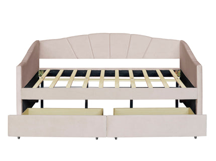 Upholstered Daybed With Two Drawers And Wood Slat
