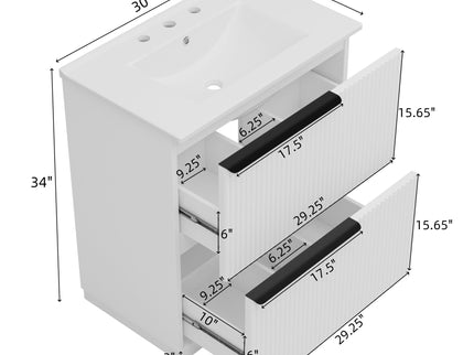 Fluted Bathroom Vanity With Ceramic Sink, Freestanding Cabinet