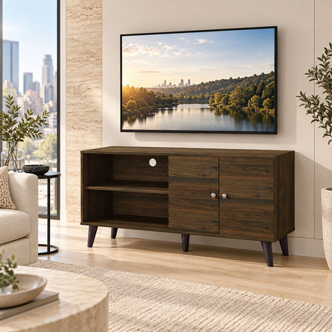 Amidon - TV Stand, With 2 Storage Shelves And 1 Cabinet