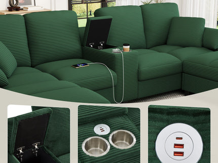Modern U - Shaped Sectional Sofa With Storage Ottomans, USB Ports, And Cup Holders