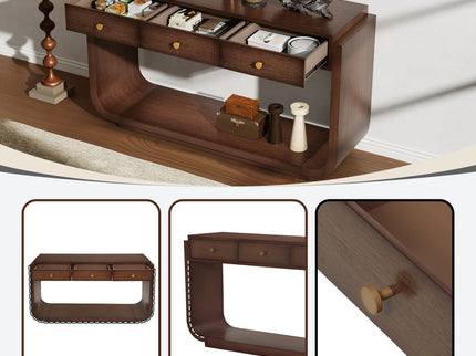 Console Table With 3 Drawers, Display Shelf, Curved Legs - Walnut
