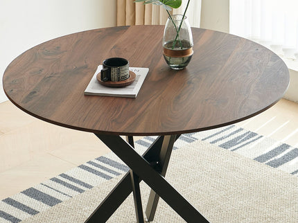 Mid-Century Dining Table For 4 - 6 People With Round Table Top, Pedestal Dining Table, End Table Leisure Coffee Table, Cross Leg
