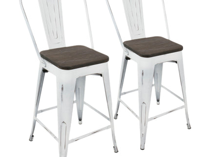 Oregon - Industrial High Back Counter Stool (Set of 2) - Vintage White / Espresso