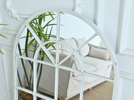 Handmade Arched Mirror, Windows Design For Entryway - White