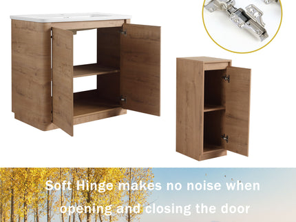 Freestanding Bathroom Vanity With Sink, 2 Small Storage Cabinets, Soft Close Doors