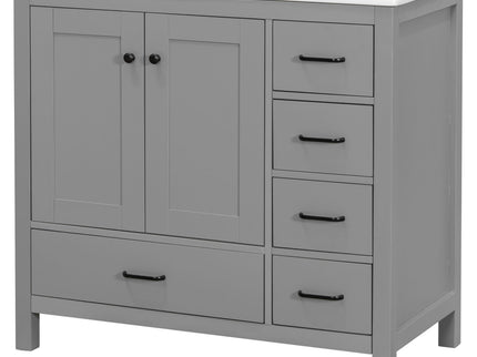Bathroom Vanity With Ceramic Sink Combo, Abundant Storage Cabinet 2 Soft Close Doors And 5 Drawers