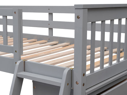 Bunk Bed With 6 Drawers And Flexible Shelves, Bottom Bed With Wheels