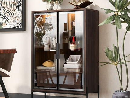 Modern Minimalist Style LED Curio Cabinet With Tempered Glass Door, Metal Legs