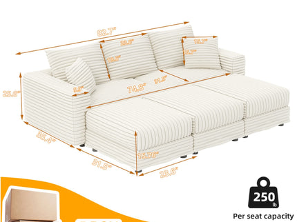 Deep Seat Convertible Sofa With Soft Pillows And Ottomans