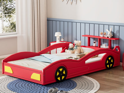 Wooden Race Car Bed, Car Shaped Platform Twin Bed With Wheels For Teens